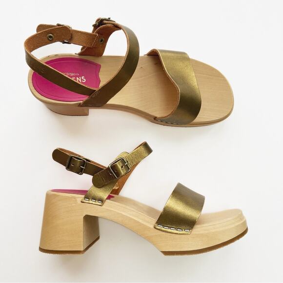 Swedish Hasbeens Gittan Clog Sandal Gold Metallic - Picture 1 of 11